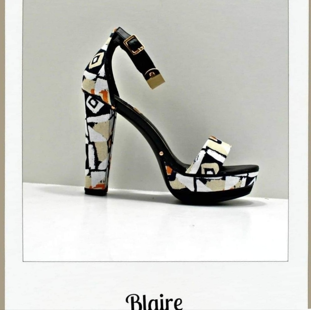 Ms. Mary Mac Blair hand designed platform sandals with gold plated ankle straps